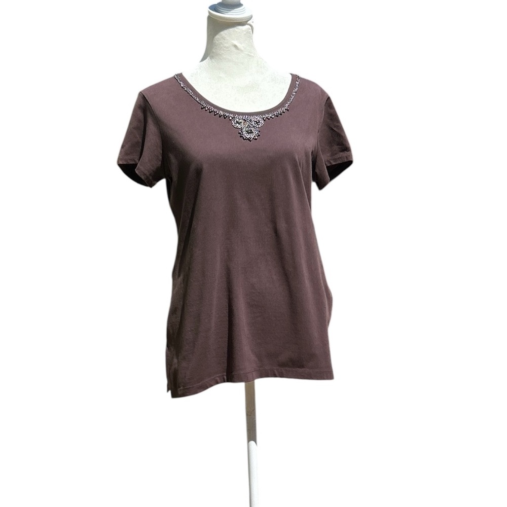 NEW Style & Co. Top BROWN Bejeweled Beaded Embellished Medium Petite